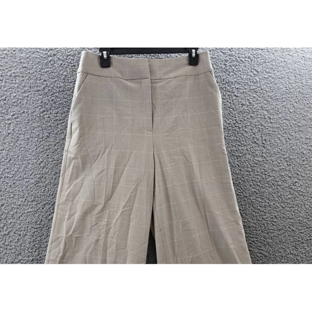 Calvin Klein Windowpane Print Wide Leg Pants Women's 8 Wicker Multi Zip Hook&Bar